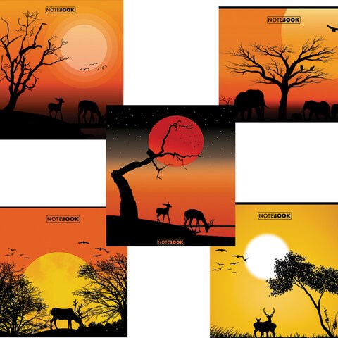 Тетрадь А5 48 л., ПЗБМ, скоба, клетка, матовая ламинация, брайль, "Жаркая саванна" (5 видов), 24314 405013