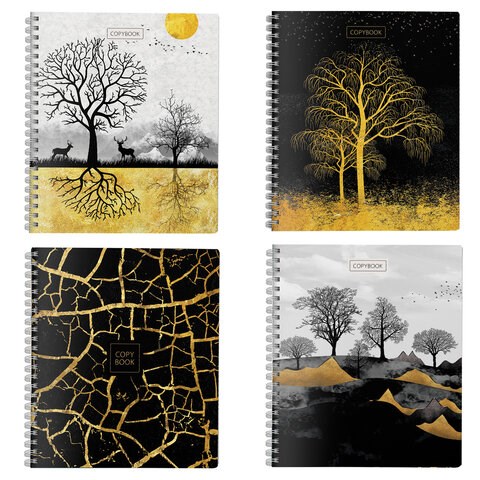 Тетрадь А5 96 л., ПЗБМ гребень, клетка, матовая ламинация, фольга, брайль, "Золотая осень" (микс в спайке), 23331 405406