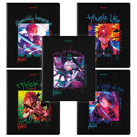 Тетрадь А5, 48 л. BRAUBERG, скоба, клетка, глянцевый лак, "Anime" (микс в спайке), 404348 404348