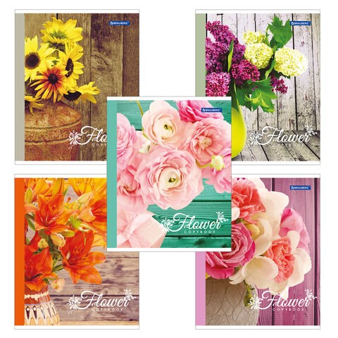 Тетрадь А5, 48 л., BRAUBERG скоба, клетка, блестки, ДУШИСТЫЕ ЦВЕТЫ, 402810 402810