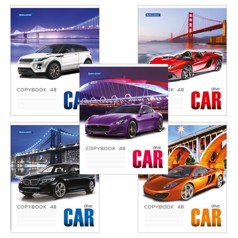 Тетрадь А5, 48 л., BRAUBERG скоба, клетка, обложка картон, КРУТЫЕ ТАЧКИ 2, 402052 402052