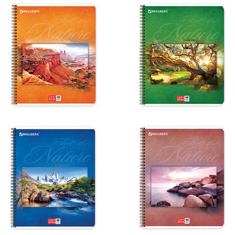 Тетрадь А5, 48 л., BRAUBERG, гребень, клетка, обложка картон, ПРИРОДА, 401874 401874