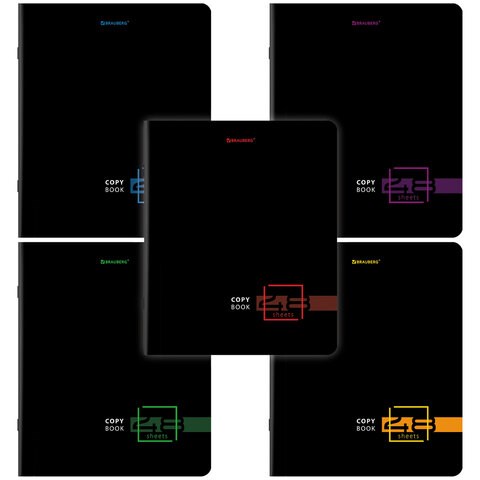 Тетрадь А5, 48 л., BRAUBERG, скоба, клетка, глянцевый лак, "Dark" (микс в спайке), 404350 404350