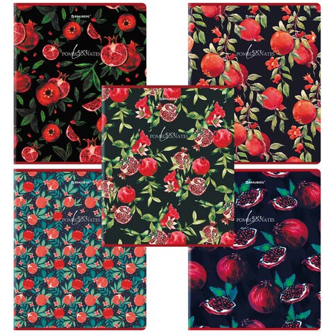 Тетрадь А5, 48 л., BRAUBERG, скоба, клетка, матовая ламинация, выборочный лак, "Гранаты" (микс в спайке), 404376 404376