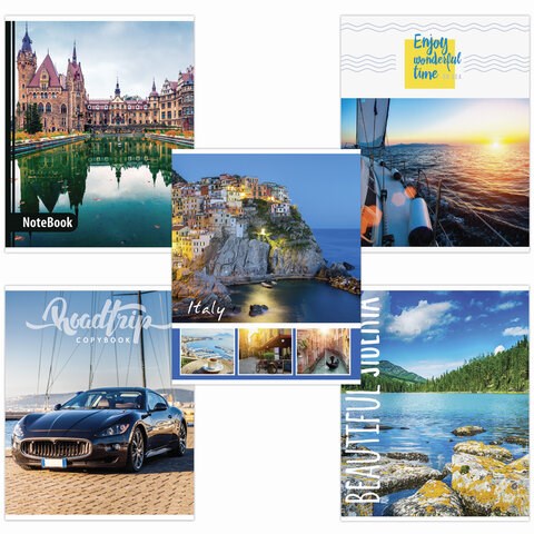 Тетрадь А5, 48 л., BRAUBERG, скоба, линия, обложка картон, МИКС, 403040 403040