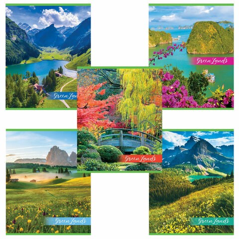 Тетрадь А5, 48 л., HATBER-ECO скоба, офсет №2 ЭКОНОМ, клетка, обложка мелованная бумага, "GreenLand", 075791, 48Т5D1 404490