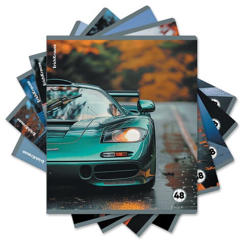 Тетрадь обложка пластик, А5, 48 л., скоба, клетка, ERICH KRAUSE, "Rain Drive" (микс в спайке), 63377 405268