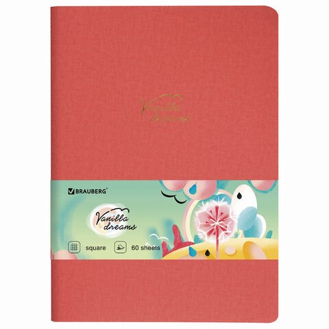 Тетрадь 60 л. в клетку обложка кожзам под лён, сшивка, B5 (179х250мм), КОРАЛЛОВЫЙ, BRAUBERG PASTEL, 403873 403873