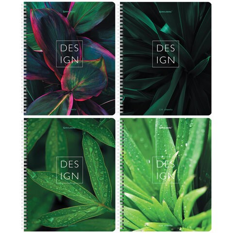 Тетрадь А5 120 л. BRAUBERG, гребень, клетка, глянцевая ламинация, "Растения" (микс в спайке), 404448 404448