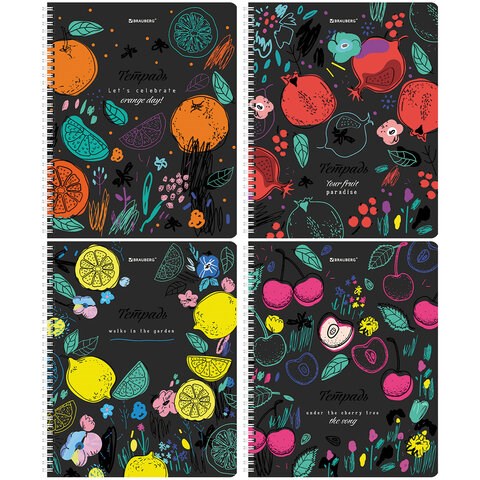 Тетрадь А5 96 л. BRAUBERG, гребень, клетка, глянцевая ламинация, "Bright Fruits" (микс в спайке), 404420 404420