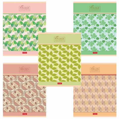 Тетрадь А5, 96 л., HATBER скоба, клетка, обложка картон, тиснение, "Паттерн" (5 видов), 96Т5тВ1 404501