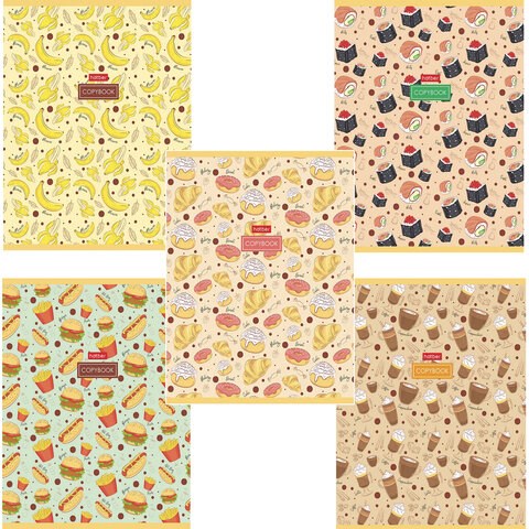 Тетрадь А5, 96 л., HATBER, скоба, клетка, обложка картон, "Good food (микс)", 068343, 96Т5В1 113832