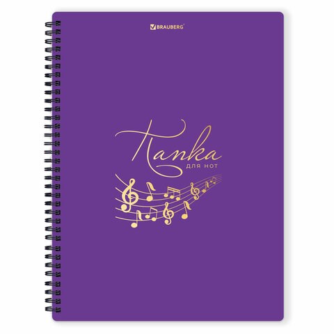 Папка-тетрадь для нот А4, 20 вкладышей на 40 страниц, на гребне, пластик, ФИОЛЕТОВАЯ, BRAUBERG, 404645 404645