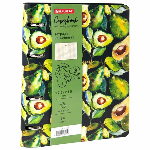 Тетрадь на кольцах А5 (180х220 мм), 80 листов, под кожу, клетка, тиснение фольгой, BRAUBERG VISTA, Avocado, 112130 112130