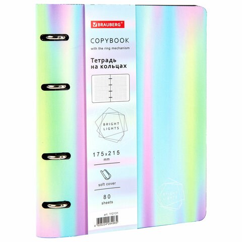 Тетрадь на кольцах А5 (180х220 мм), 80 листов, под кожу, клетка, тиснение фольгой, BRAUBERG VISTA, Gradient, 112131 112131