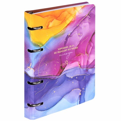 Тетрадь на кольцах А5 160х212 мм, 120 листов, картон, фольга, клетка, BRAUBERG, "Liquid art", 404738 404738