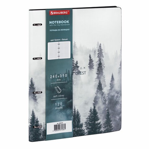 Тетрадь на кольцах БОЛЬШАЯ А4 (240х310 мм), 120 л., под кожу, BRAUBERG VISTA, "Туман", 404515 404515