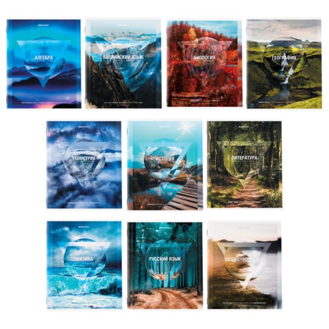 Тетради предметные, КОМПЛЕКТ 10 ПРЕДМЕТОВ, 48 л., обложка картон, BRAUBERG, "ПРИРОДА", 404839 404839