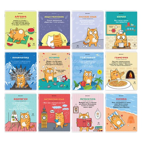 Тетради предметные, КОМПЛЕКТ 12 ПРЕДМЕТОВ, 48 л., TWIN-лак, BRAUBERG, "КОТ-ЭНТУЗИАСТ", 404609 404609