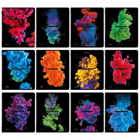 Тетради предметные, КОМПЛЕКТ 12 ПРЕДМЕТОВ, 48 л., глянцевый УФ-лак, BRAUBERG, "PIGMENT", 404834 404834