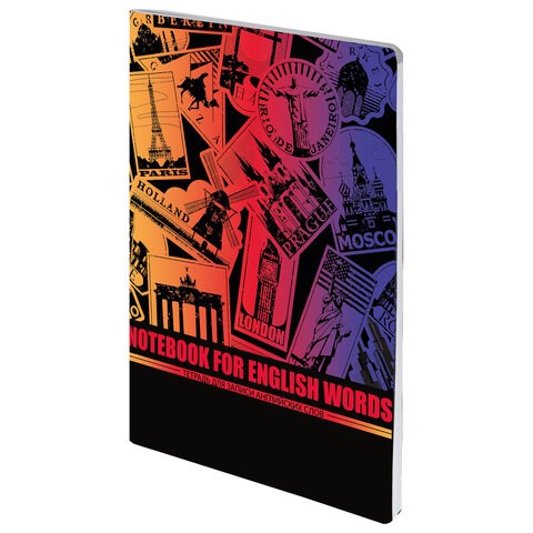 Тетрадь-словарь для записи английских слов, А5, 60 л., КОЖЗАМ, сшивка, клетка, "World", BRAUBERG, 404038 404038