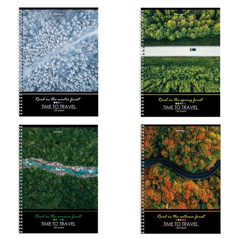 Тетрадь А4, 120 л., BRAUBERG гребень, клетка, обложка картон, "Seasons", 404071 404071