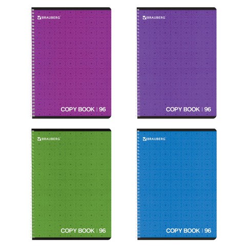 Тетрадь А4, 96 л., BRAUBERG, гребень, клетка, обложка картон, МОНОХРОМ 2, 402058 402058