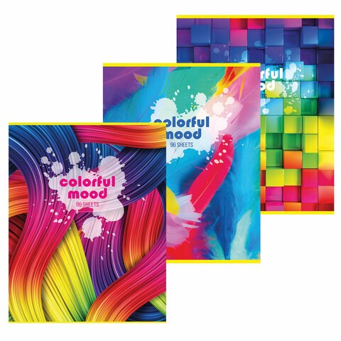 Тетрадь А4, 96 л., STAFF "Basic" скоба, клетка, офсет №2 ЭКОНОМ, обложка картон, "Настроение", 404068 404068