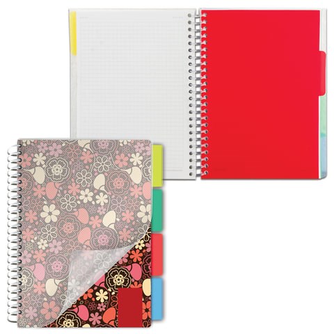 Тетрадь-блокнот 150 л., A5, 170x215 мм BRAUBERG, клетка, гребень, обложка пластиковая, 4 разделителя, "Foxy Lady", 401794 401794