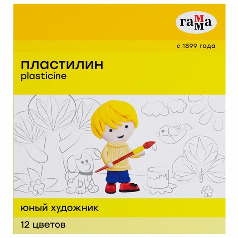 Пластилин ГАММА "Юный художник NEW", 12 цветов, 168 г, со стеком, 280045 103609