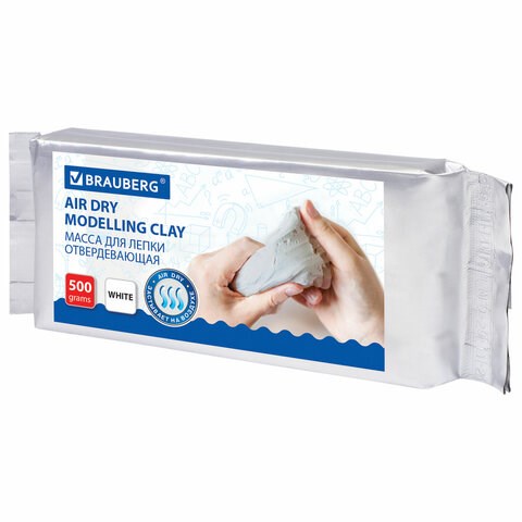 Паста (масса) для лепки BRAUBERG, самозатвердевающая, 500 г, натуральный белый, ВЫСШЕЕ КАЧЕСТВО, 224443 224443