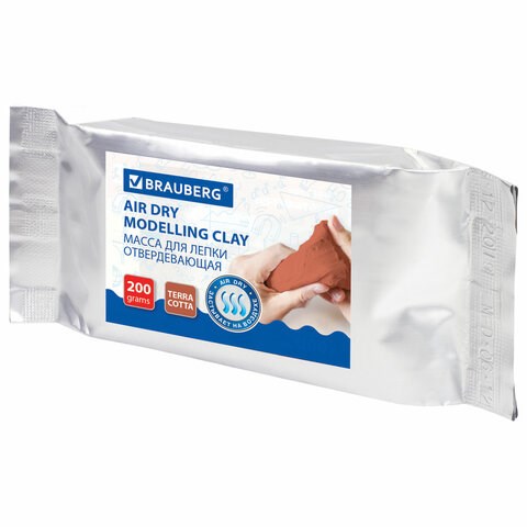 Паста (масса) для моделирования и лепки BRAUBERG, самозатвердевающая, 200 г, терракотовая, ВЫСШЕЕ КАЧЕСТВО, 224442 224442