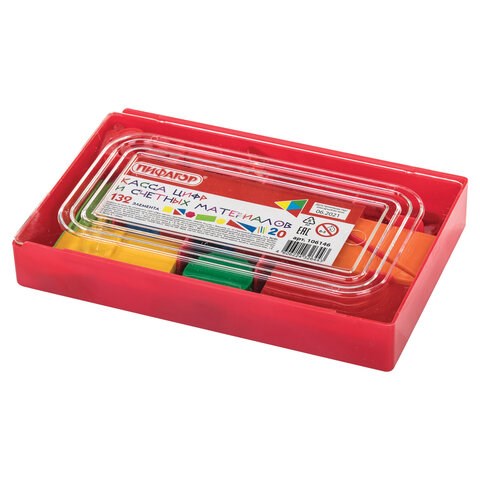 Касса цифр и счетных материалов 132 элемента, пенал, ПИФАГОР, 106146 106146