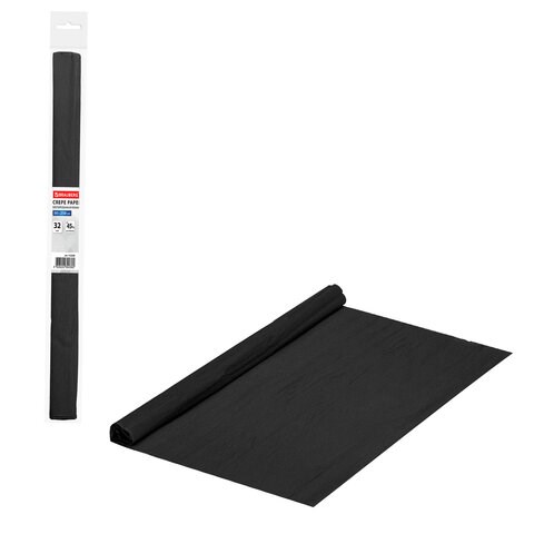 Бумага гофрированная/креповая, 32 г/м2, 50х250 см, черная, в рулоне, BRAUBERG, 112530 112530
