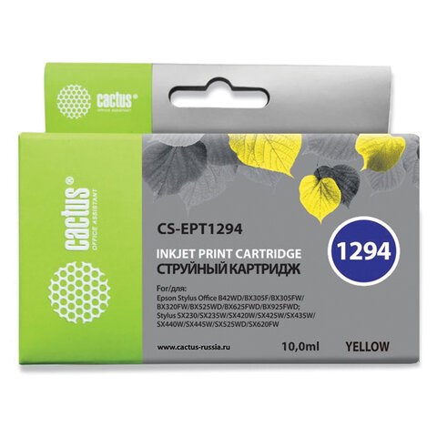 Картридж струйный CACTUS (CS-EPT1294) для EPSON Stylus B42WD/BX305W/BX625WD, желтый 361956