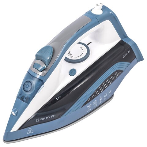 Утюг BRAYER BR4002, 2400 Вт, керамическое покрытие, самоочистка, антикапля, антинакипь, голубой 456108