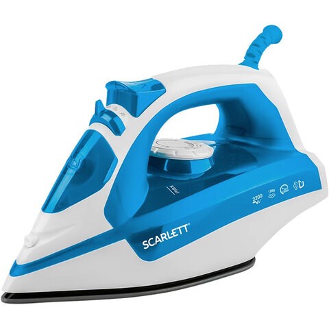 Утюг SCARLETT SC-SI30P17, 2200 Вт, антипригарное покрытие, антинакипь, самоочистка, белый/синий 457202