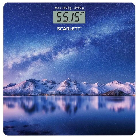 Весы напольные SCARLETT SC-BS33E022, электронные, вес до 180 кг, квадратные, стекло, звездное небо 457198
