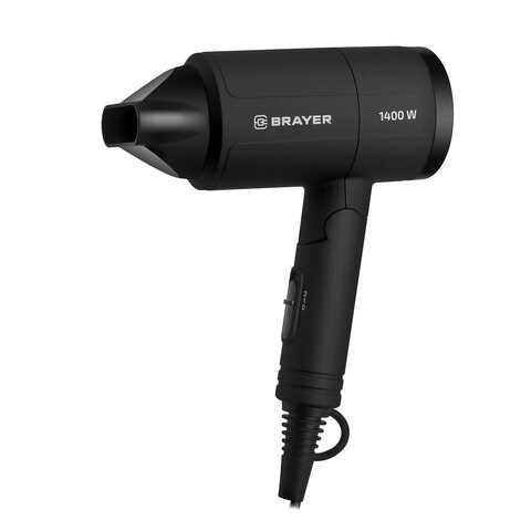 Фен BRAYER BR3040, 1400 Вт, 2 скорости, 1 температурный режим, складная ручка, черный 456104