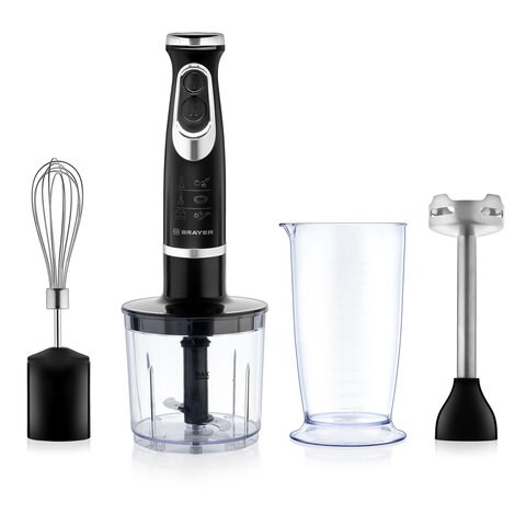 Блендер погружной BRAYER BR1240, 800 Вт, 2 скорости, 3 насадки, стакан, черный 456600