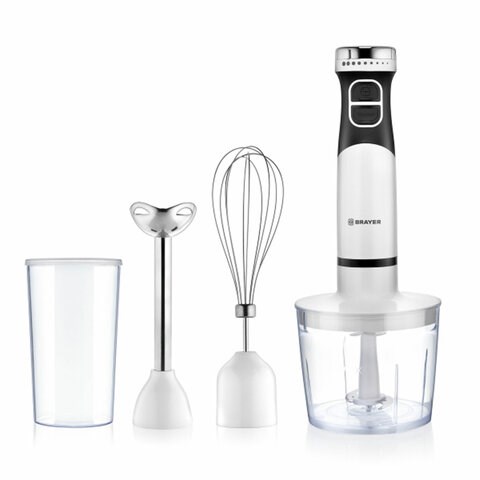 Блендер погружной BRAYER BR1242, 800 Вт, 2 скорости, 3 насадки, стакан, белый 456086