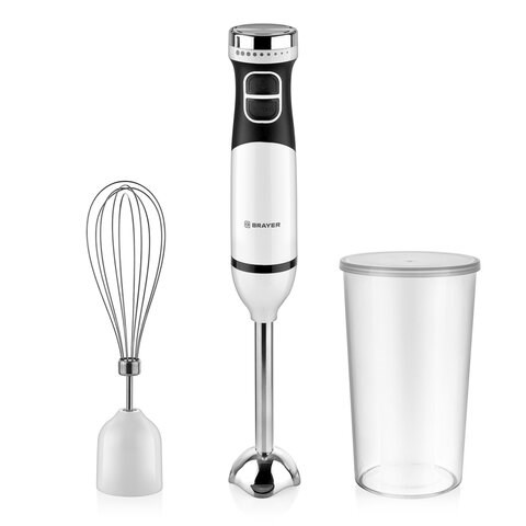 Блендер погружной BRAYER BR1243, 800 Вт, 2 скорости, 2 насадки, стакан, белый 456601