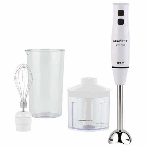 Блендер погружной SCARLETT SC-HB42F06, 850 Вт, 2 скорости, 3 насадки, стакан, белый 457191