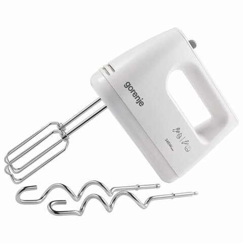 Миксер GORENJE M360CW, 300 Вт, 5 скоростей, 2 венчика, 2 крюка для теста, белый, 73334 457648