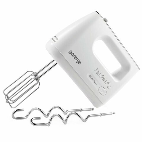 Миксер GORENJE M460CDC, 400 Вт, 5 скоростей, 2 венчика, 2 крюка для теста, белый, 7356 457647