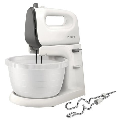 Миксер PHILIPS HR3745/00 на подставке 450 Вт, 5 скоростей, 2 венчика, 2 крюка для теста, чаша, белый 456937