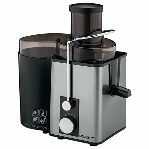 Соковыжималка SCARLETT SC-JE50S53, 1000 Вт, стакан 0,6 л, емкость жмыха 1 л, пластик, сталь/черный 457196