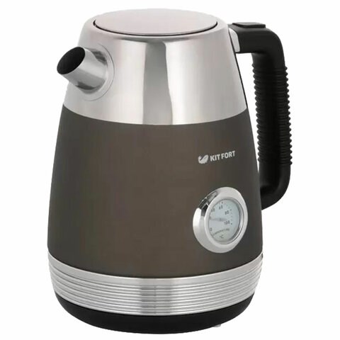 Чайник KITFORT КТ-633-1, 1,7 л, 2200 Вт, закрытый нагревательный элемент, термометр, пластик/металл, графит 456011