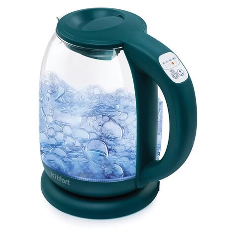 Чайник KITFORT КТ-640-4, 1,7 л, 2200 Вт, закрытый нагревательный элемент, ТЕРМОРЕГУЛЯТОР, стекло, изумрудный 456014