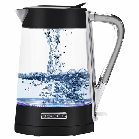 Чайник POLARIS PWK 1715 CGL, 1,7 л, 1850-2200 Вт, закрытый нагревательный элемент, стекло, черный, 48643, PWK 1715 CGL b 456761
